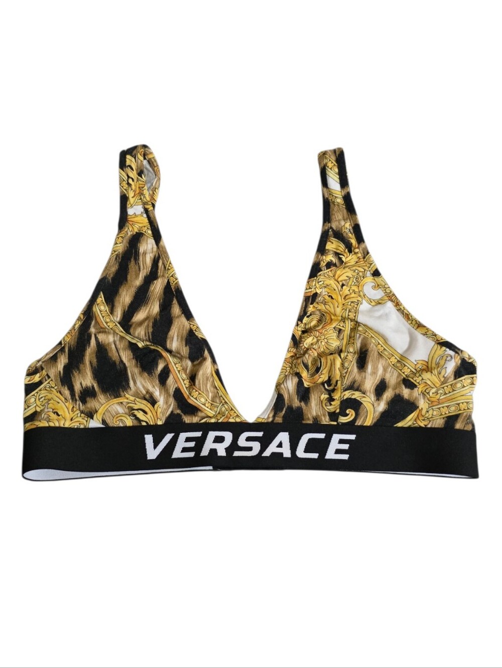 Versace Barocco and Animal Print Jersey Triangle Bra Size Medium